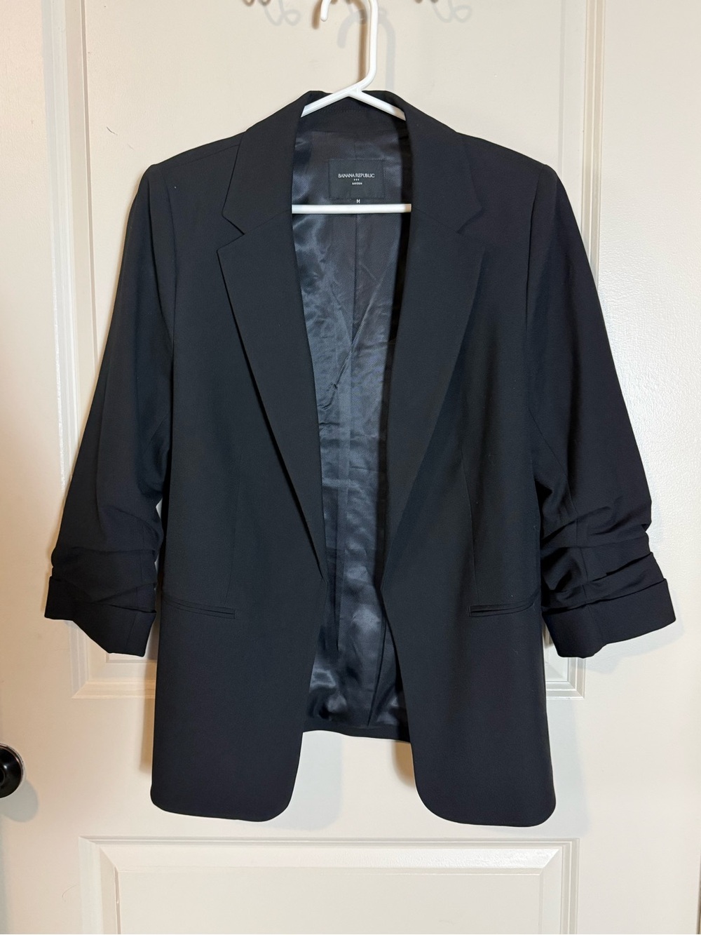 Banana Republic Factory Hayden Black Ruched Sleeve Open Blazer